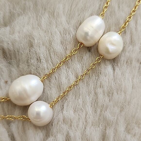 NEW J. Crew Layered Fresh Water Pearl Necklace Gold Chain - Picture 9 of 10